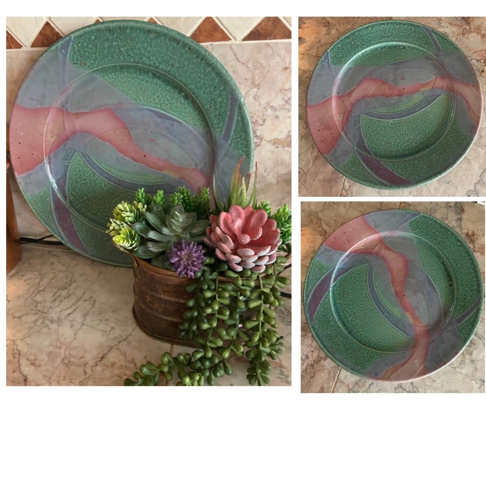 Signed Studio Art Pottery Vintage Colorful Charger Platter Plate 13 Inches